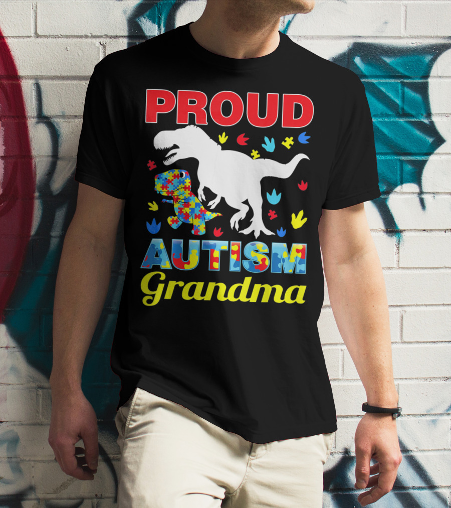Proud Autism Grandma Dinosaur Puzzle T-Shirt