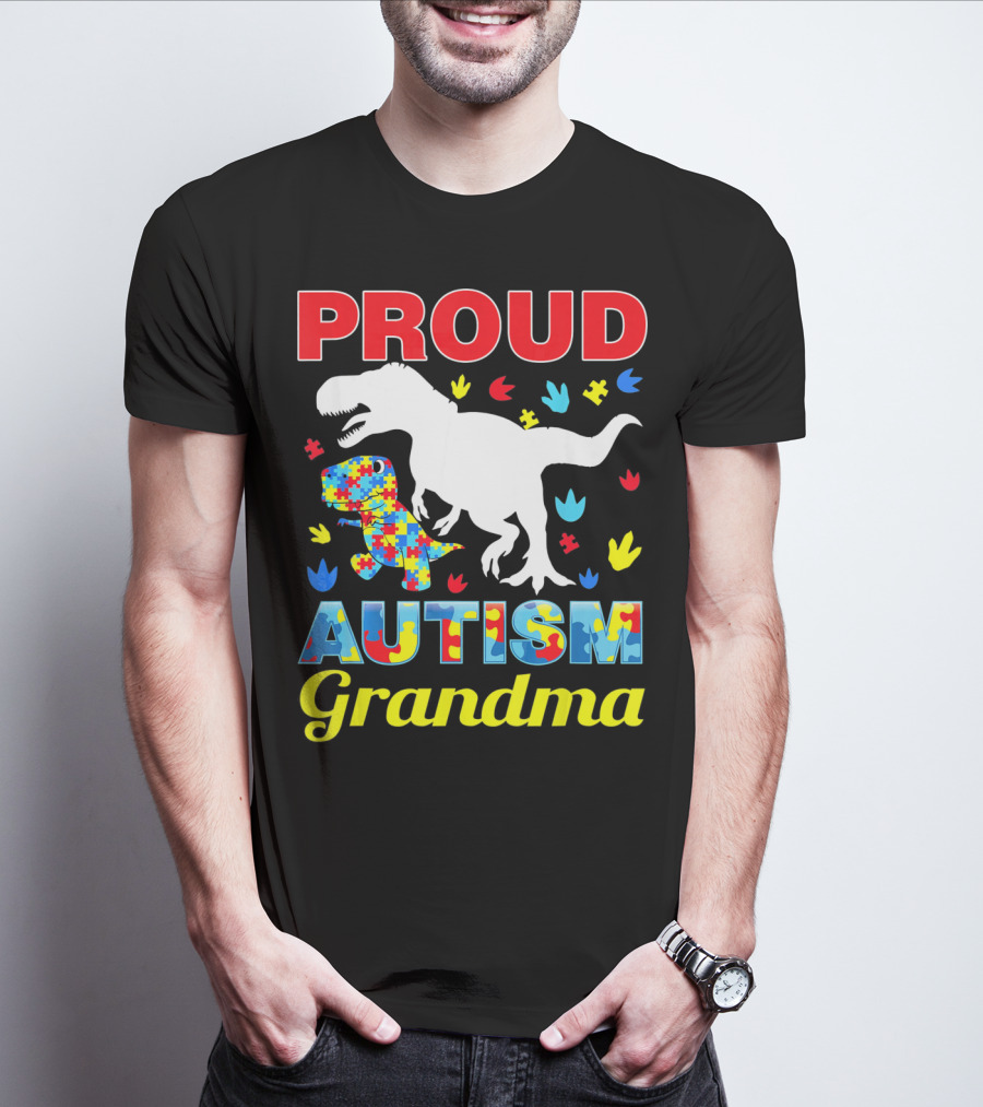 Proud Autism Grandma Dinosaur Puzzle T-Shirt