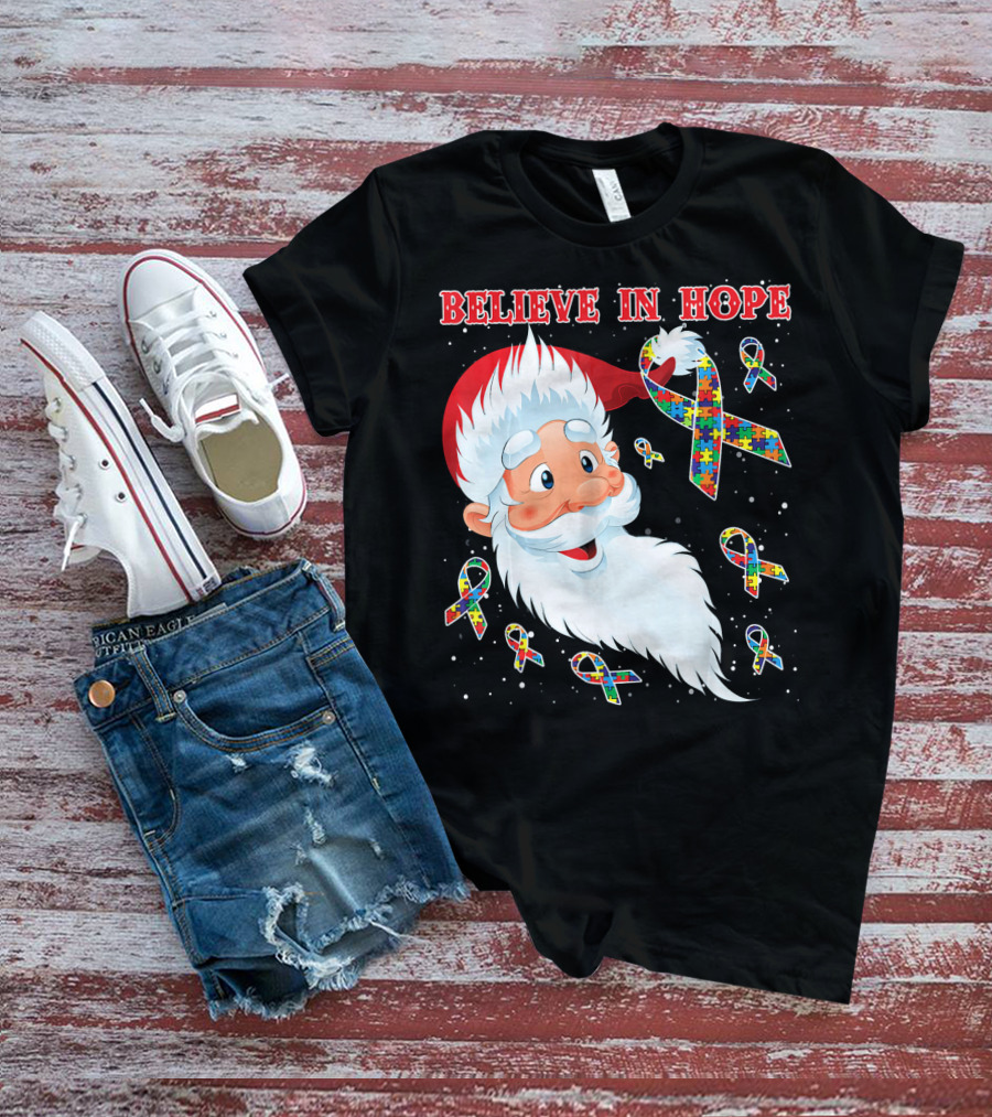 Believe In Hope Funny Santa Moon Autism Awareness T-Shirt