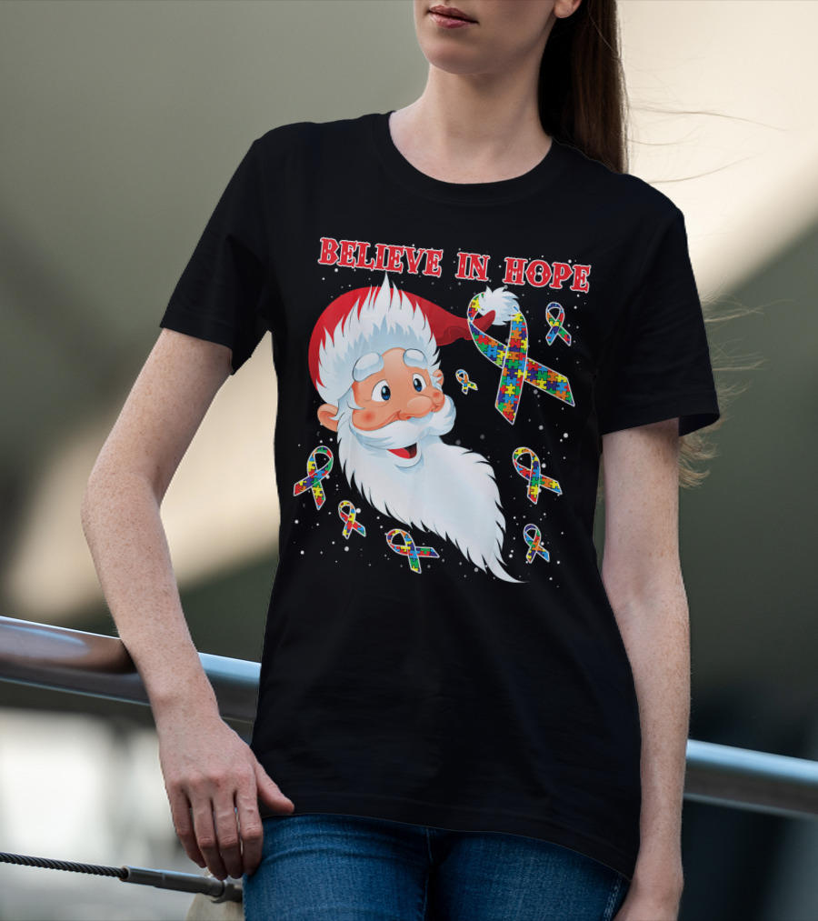 Believe In Hope Funny Santa Moon Autism Awareness T-Shirt