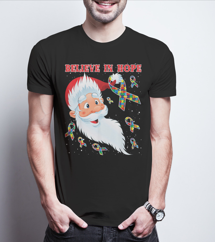 Believe In Hope Funny Santa Moon Autism Awareness T-Shirt