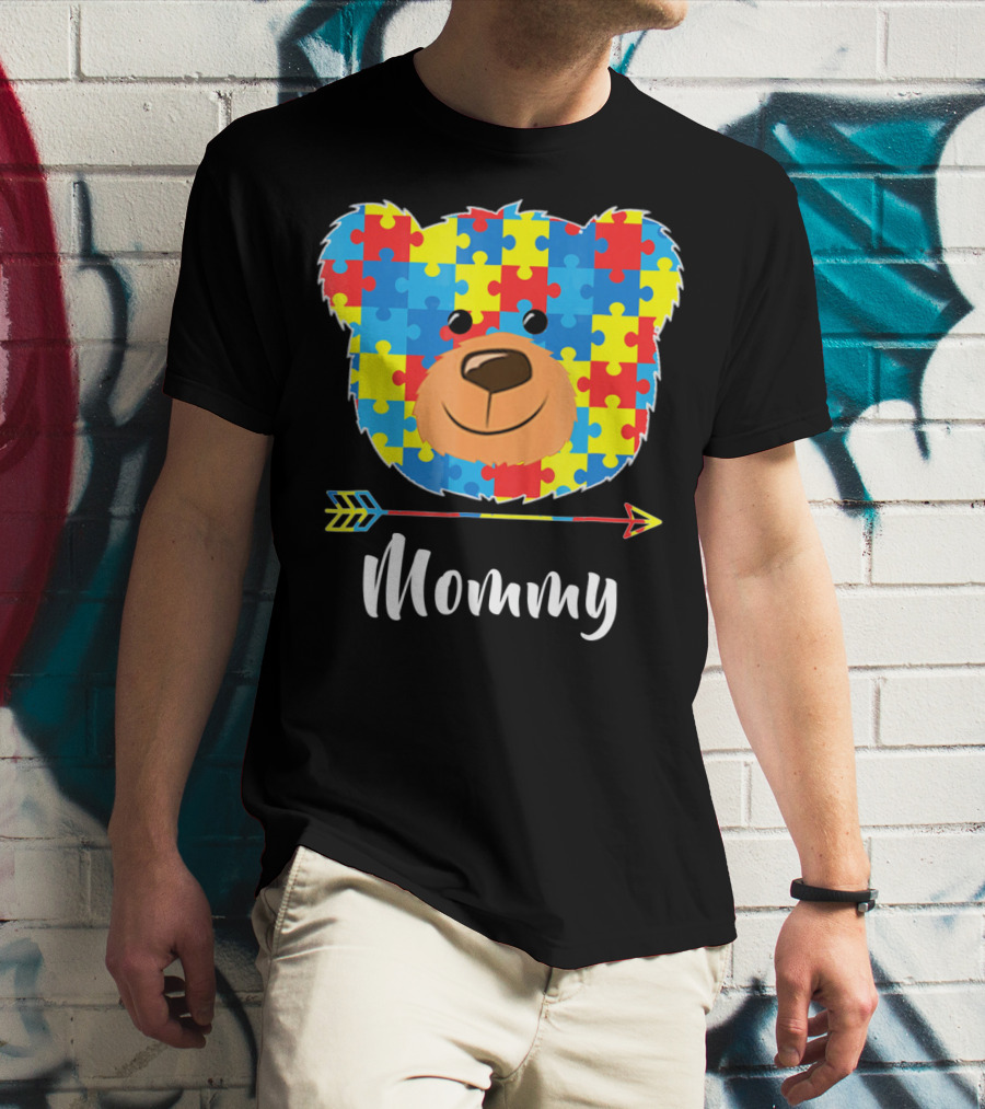 Mommy Bear Puzzle Face Autism Awareness T-Shirt
