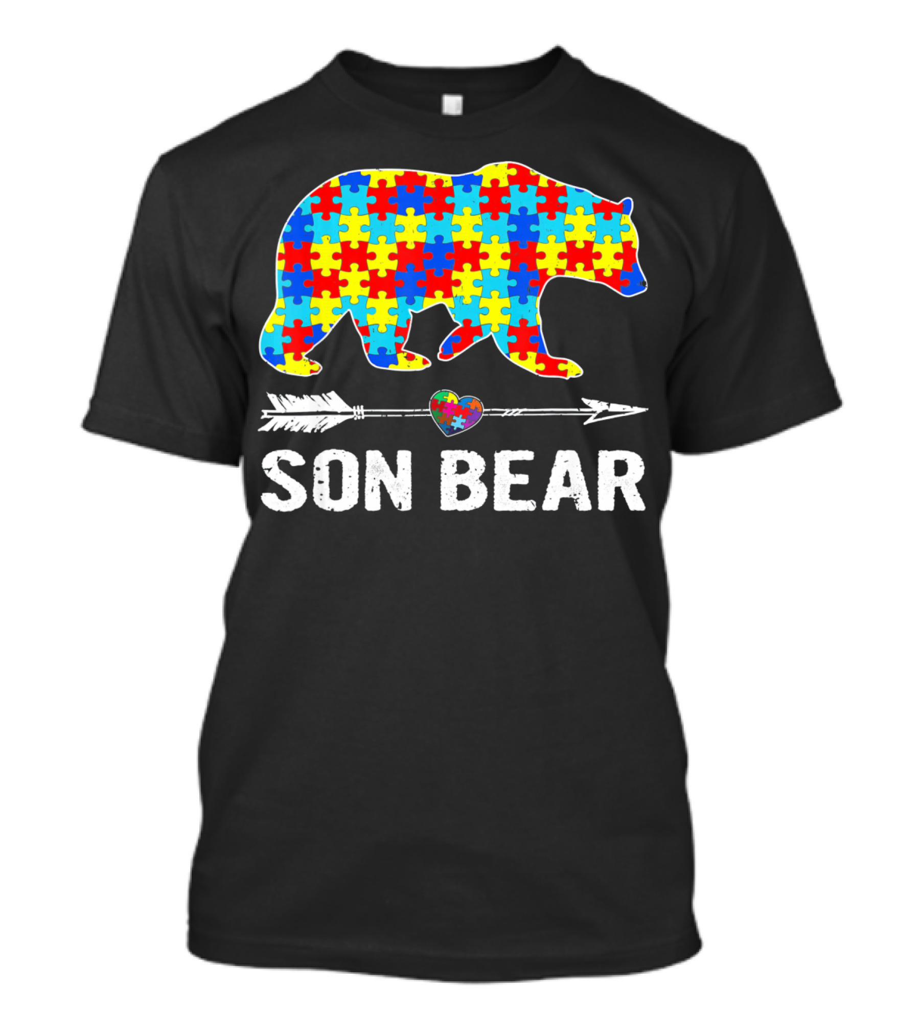 Son Bear Autism Awareness Puzzle Heart Arrow T-Shirt