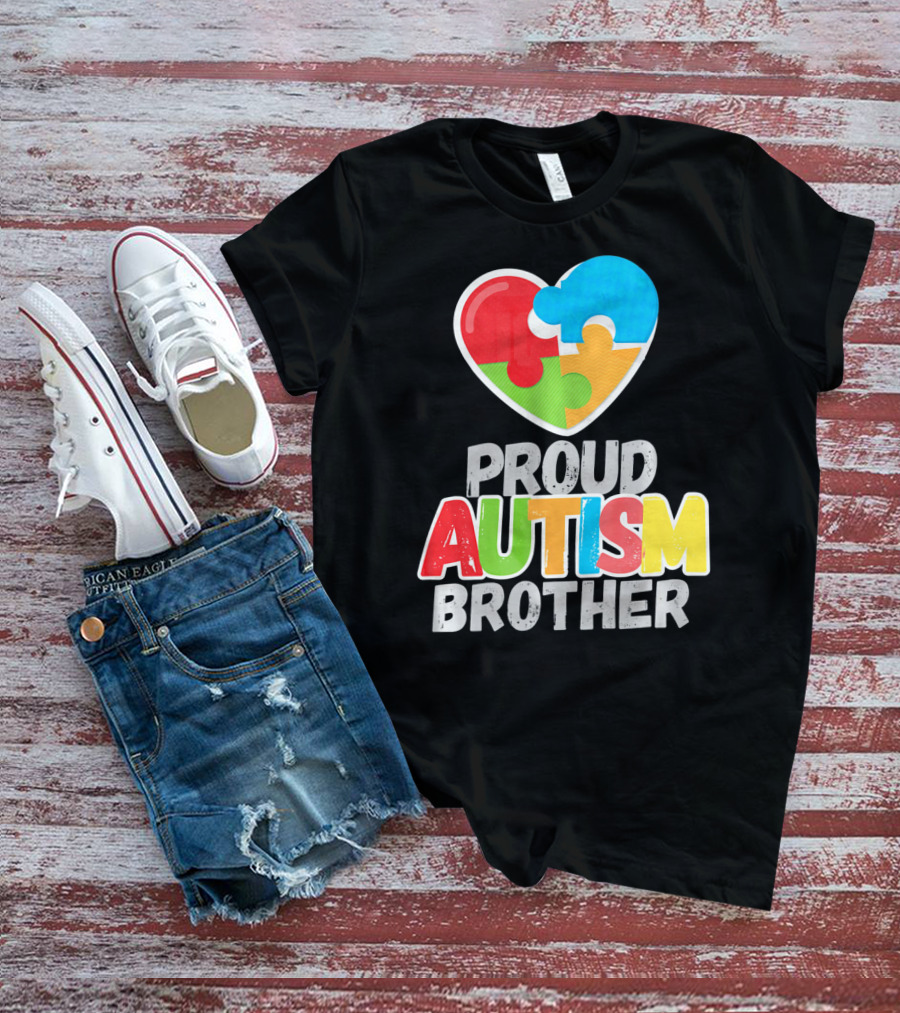 Proud Autism Brother Heart Puzzle Autism Awareness T-Shirt
