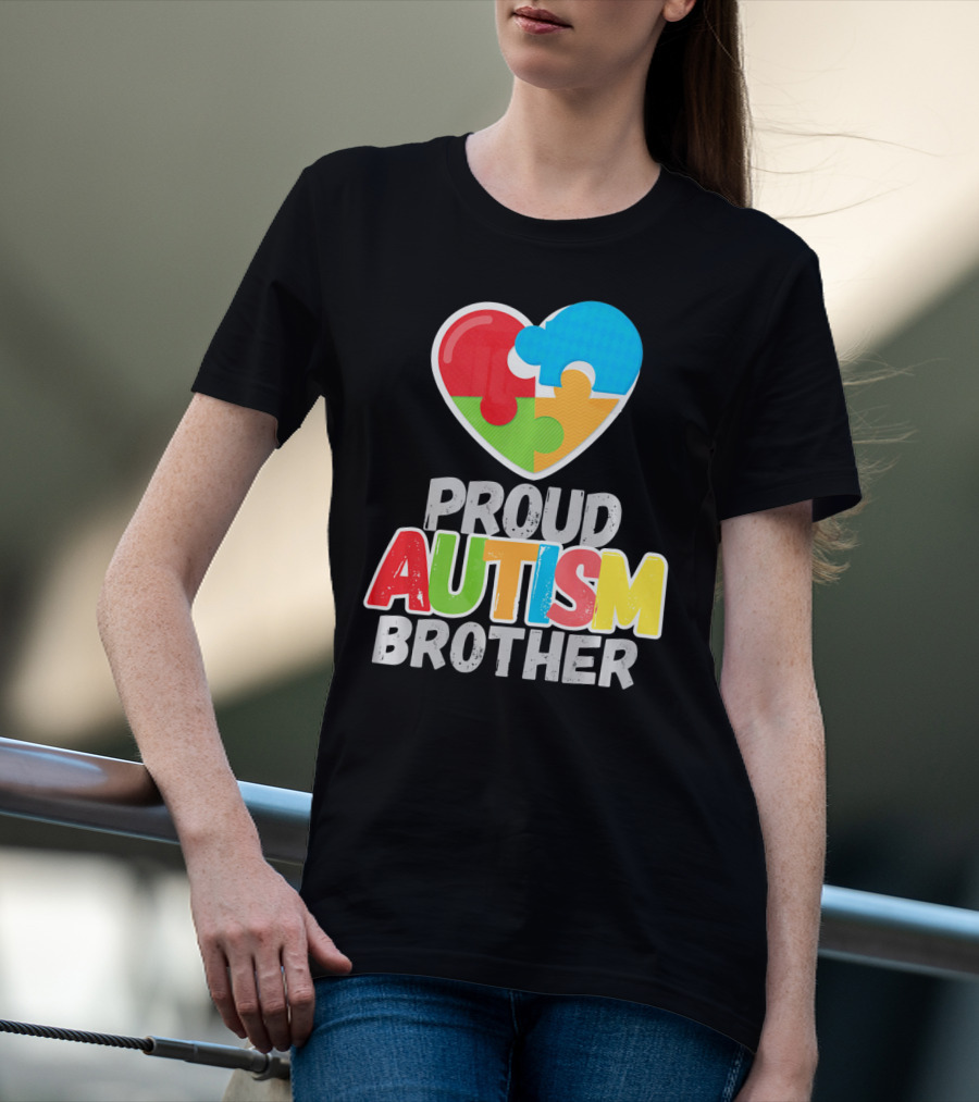 Proud Autism Brother Heart Puzzle Autism Awareness T-Shirt