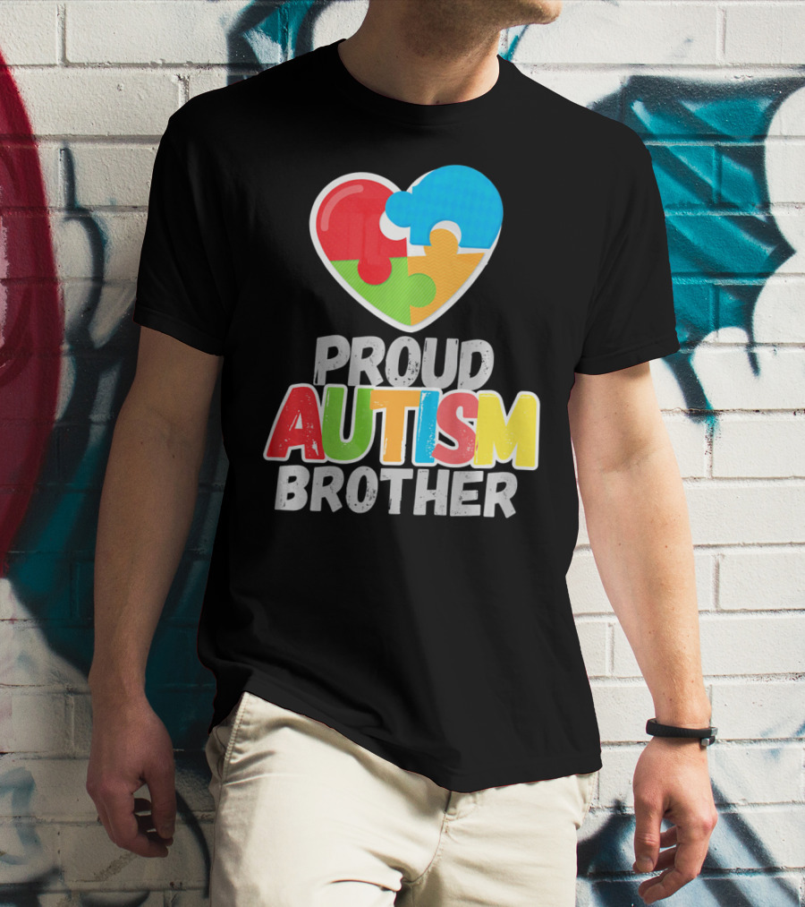 Proud Autism Brother Heart Puzzle Autism Awareness T-Shirt