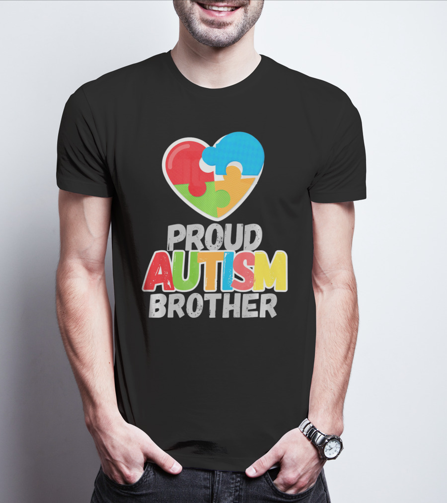 Proud Autism Brother Heart Puzzle Autism Awareness T-Shirt
