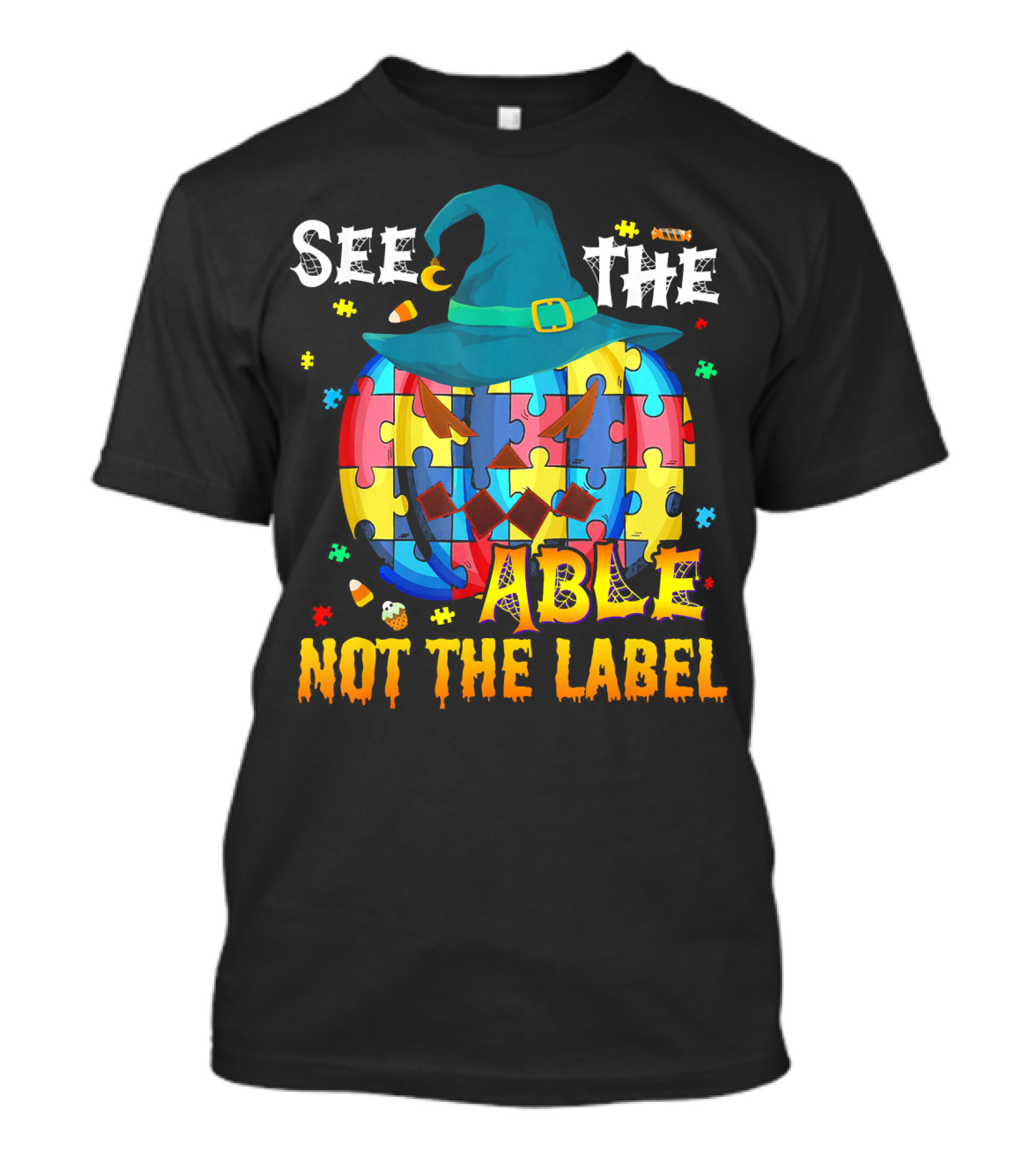 See The Able Not The Label Autism Awareness Halloween Puzzle Pumpkin T-Shirt