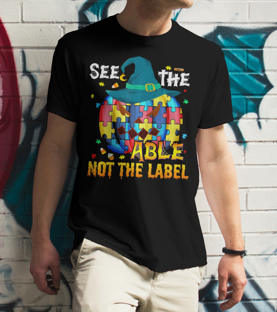 See The Able Not The Label Autism Awareness Halloween Puzzle Pumpkin T-Shirt