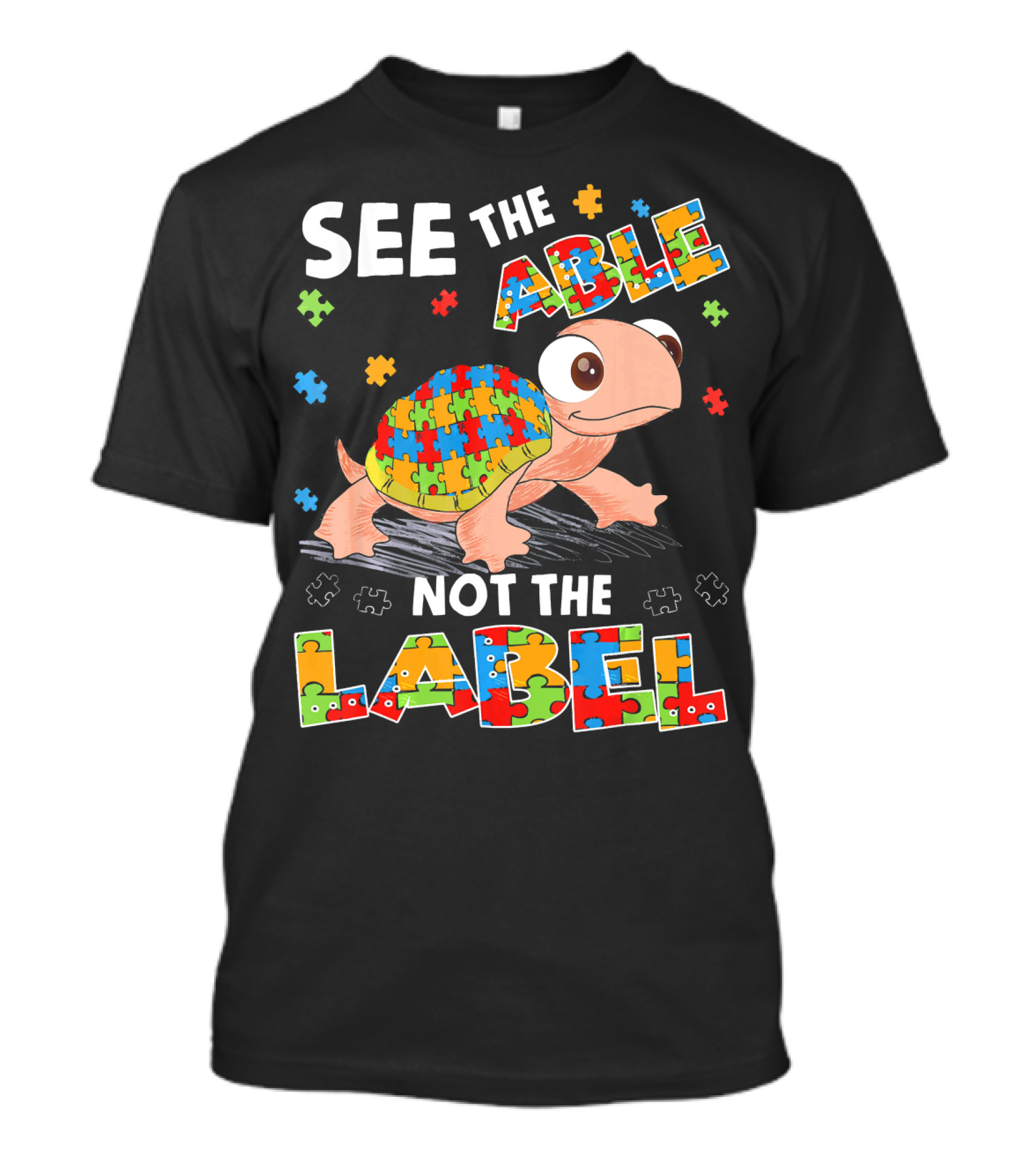 See The Able Not The Label Autism Puzzle Turtle T-Shirt