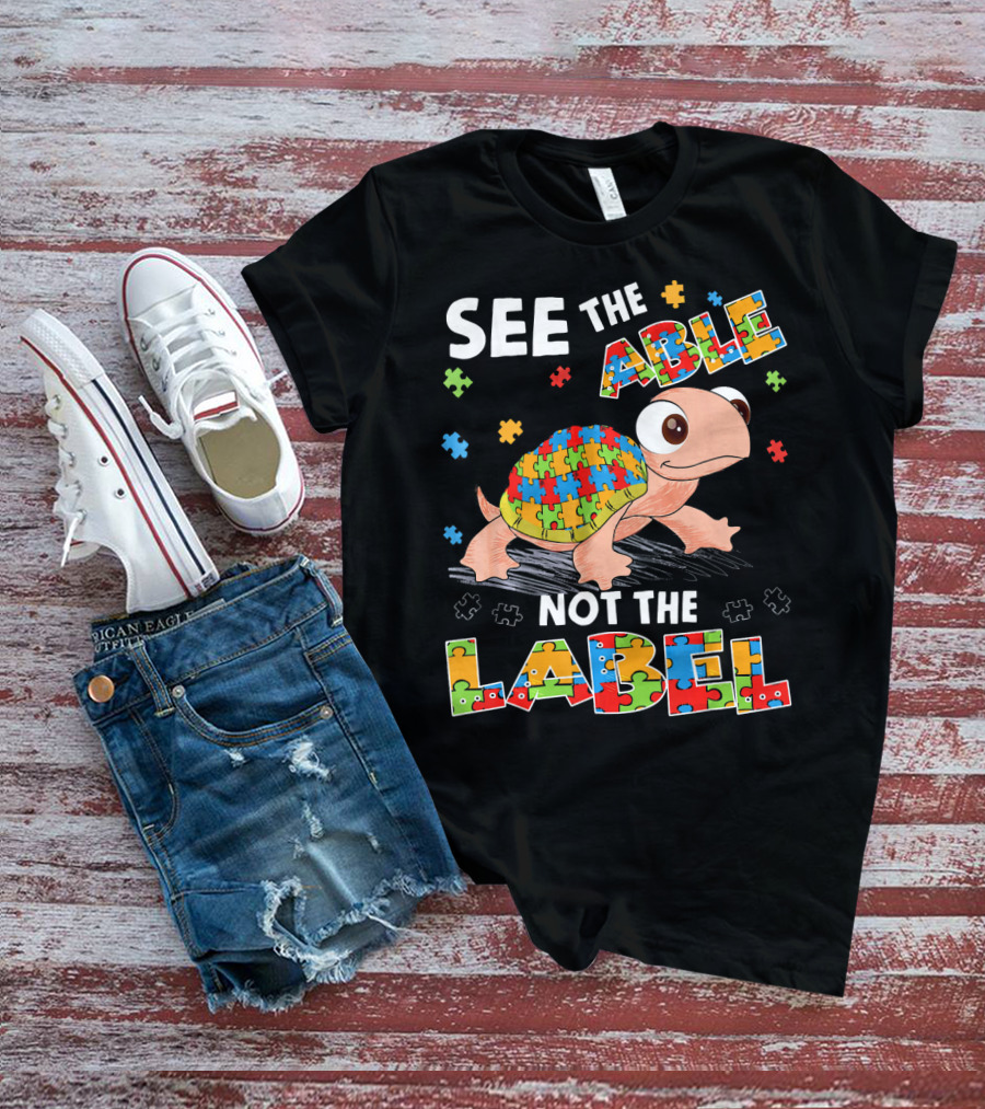 See The Able Not The Label Autism Puzzle Turtle T-Shirt