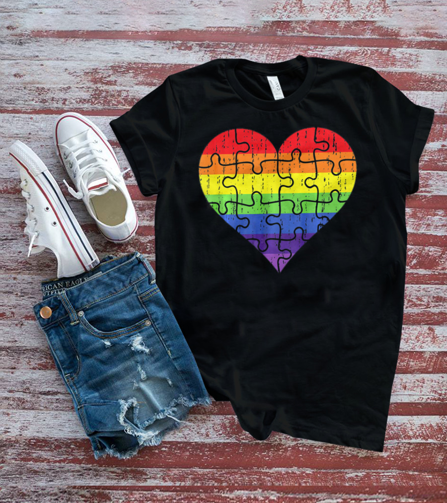 Autism Awareness Rainbow Puzzle Heart T-Shirt