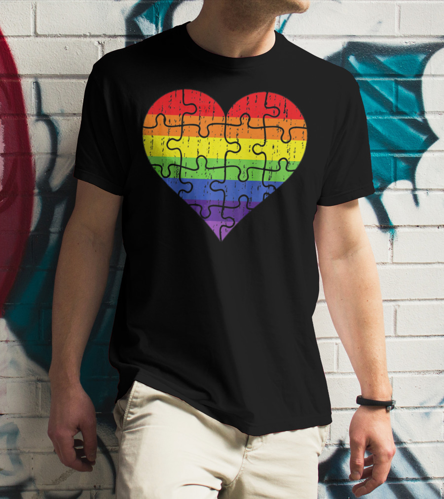 Autism Awareness Rainbow Puzzle Heart T-Shirt