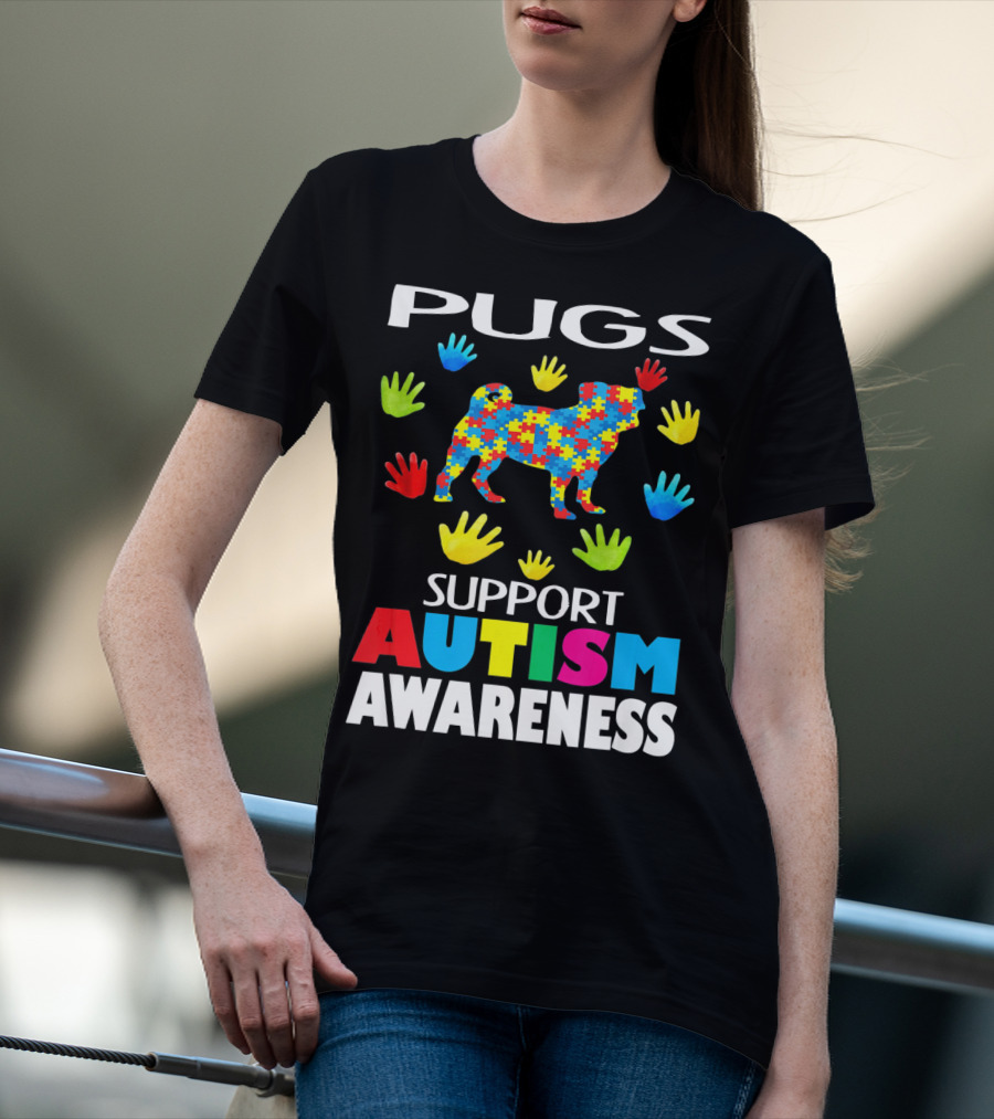 Pugs Support Autism Awareness Puzzle Handprints T-Shirt