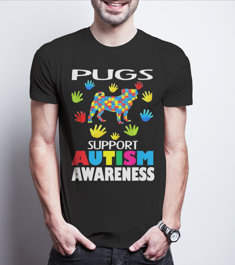 Pugs Support Autism Awareness Puzzle Handprints T-Shirt