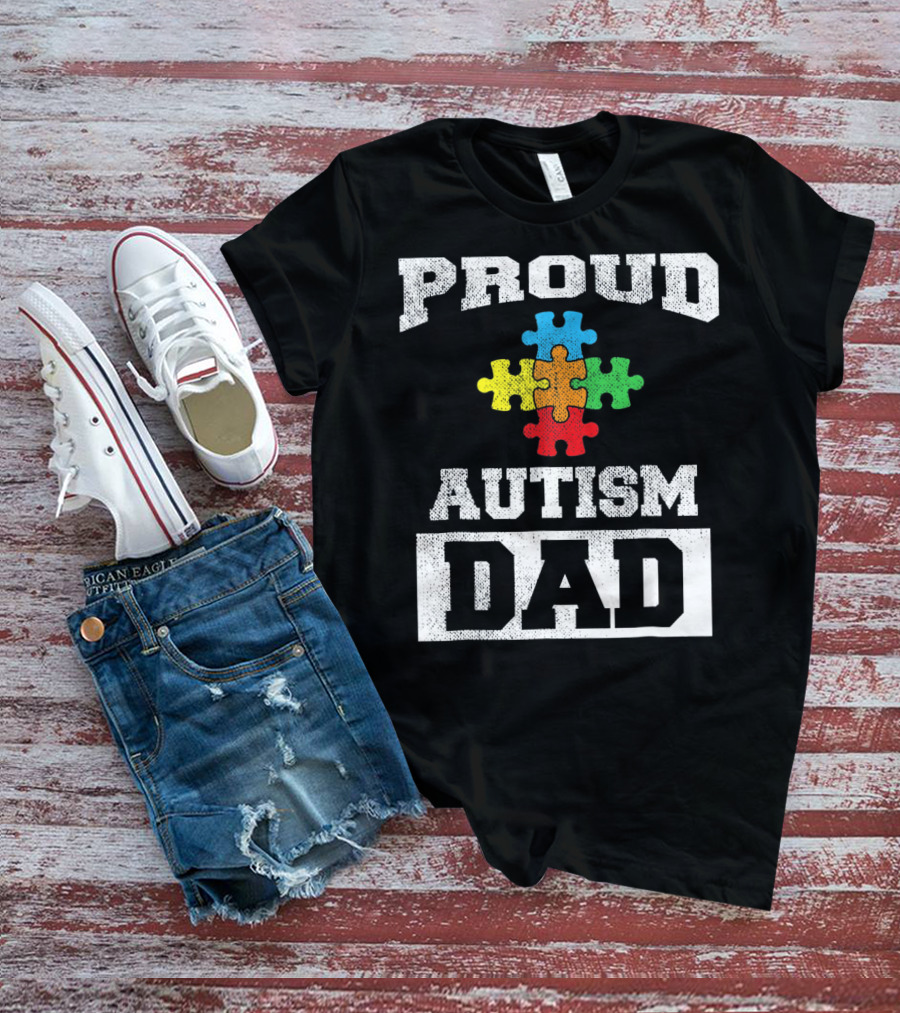 Proud Autism Dad Puzzle Piece Autism Awareness T-Shirt