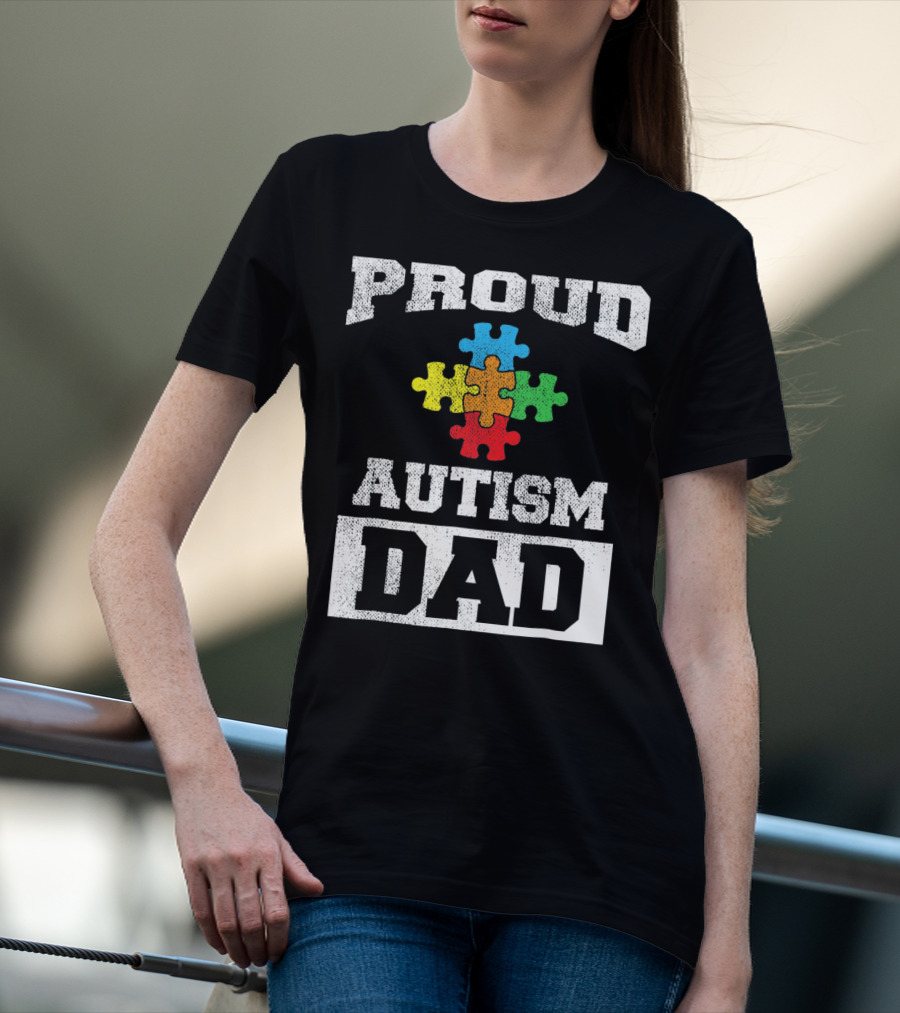 Proud Autism Dad Puzzle Piece Autism Awareness T-Shirt