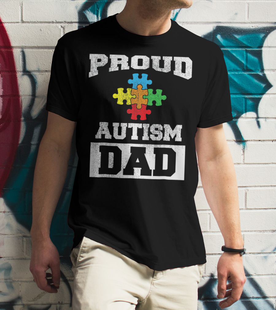 Proud Autism Dad Puzzle Piece Autism Awareness T-Shirt