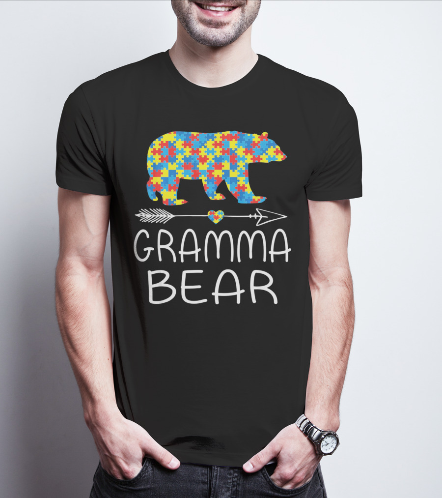 Gramma Bear Autism Awareness Puzzle Bear T-Shirt
