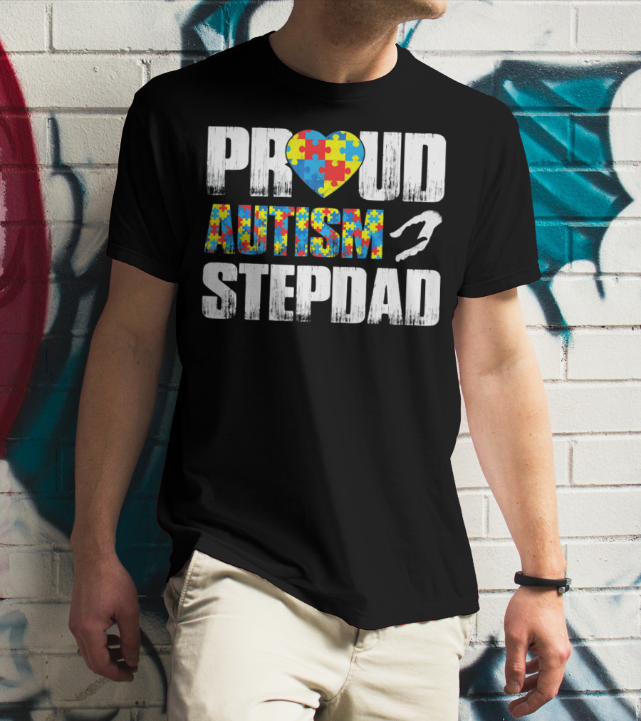 Proud Autism Stepdad Heart Puzzle T-Shirt