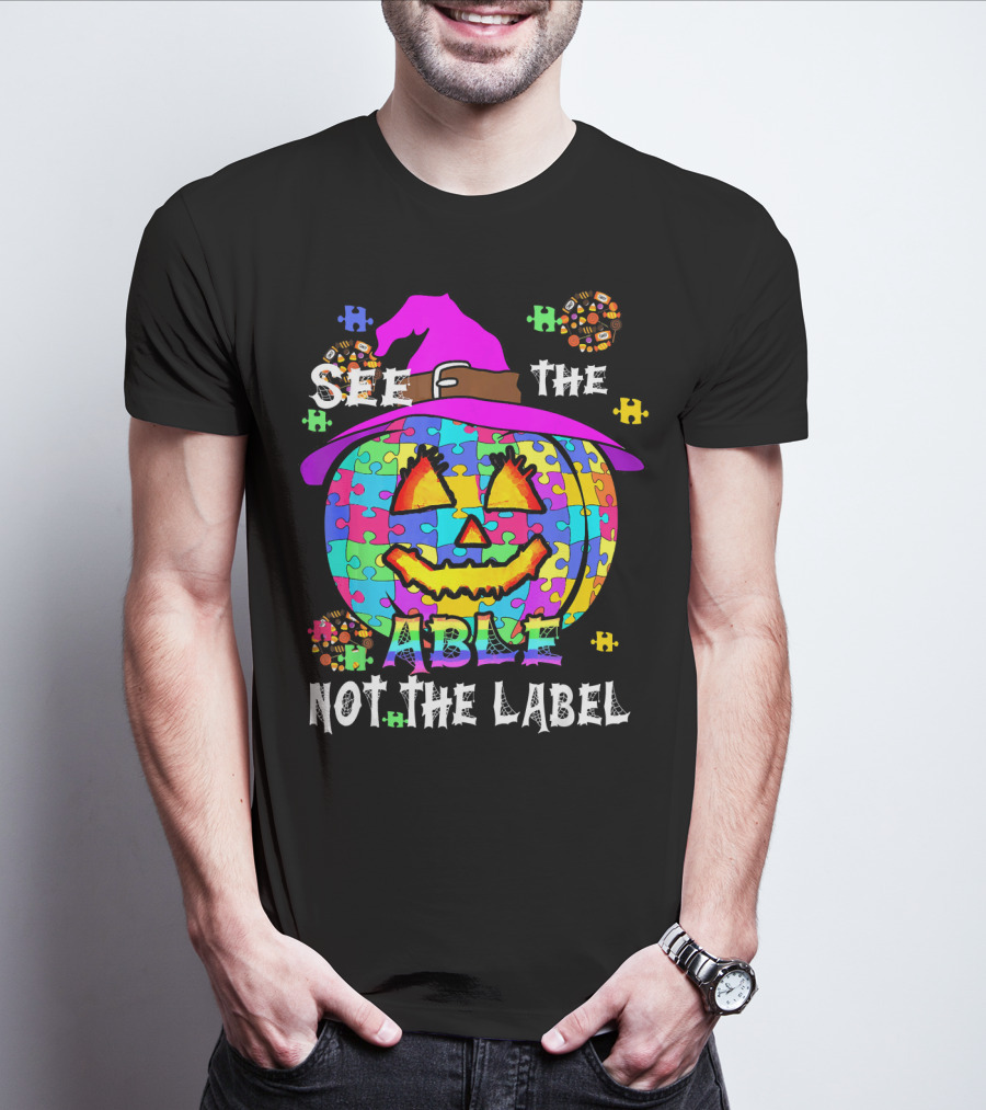 See The Able Not The Label Autism Awareness Pumpkin Puzzle Halloween T-Shirt