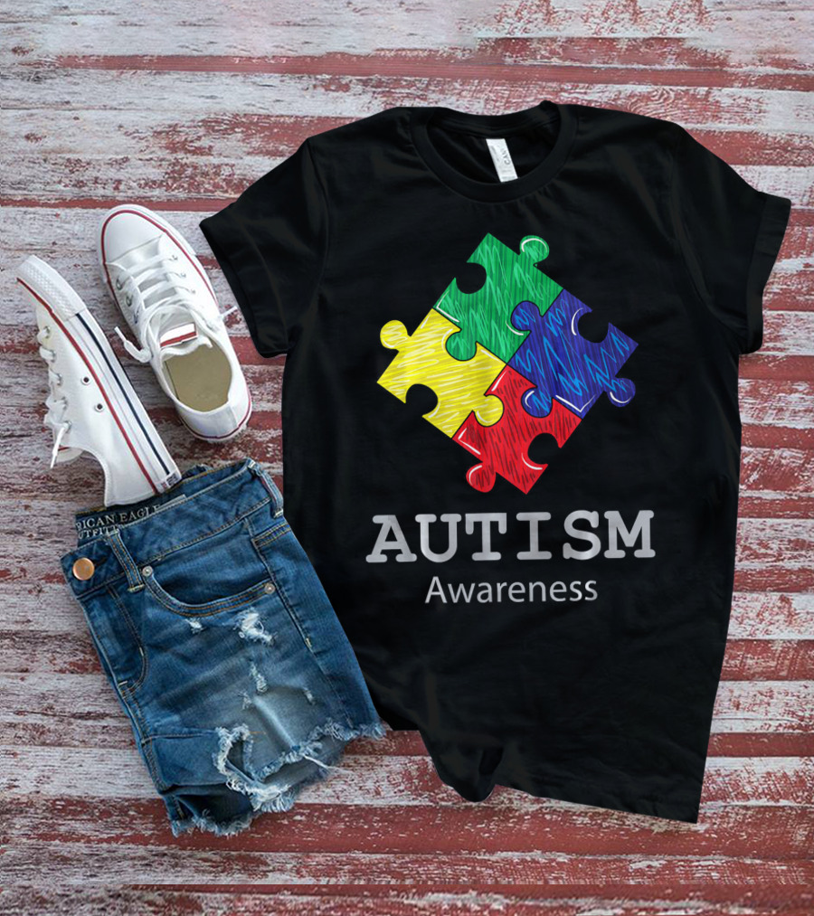 Autism Awareness Colorful Hand Drawn Puzzle Piece T-Shirt