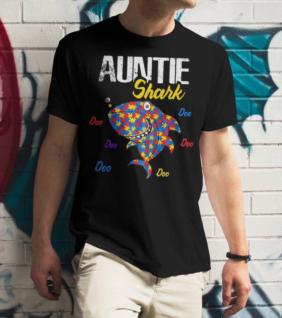 Auntie Shark Autism Awareness Doo Doo Puzzle T-Shirt