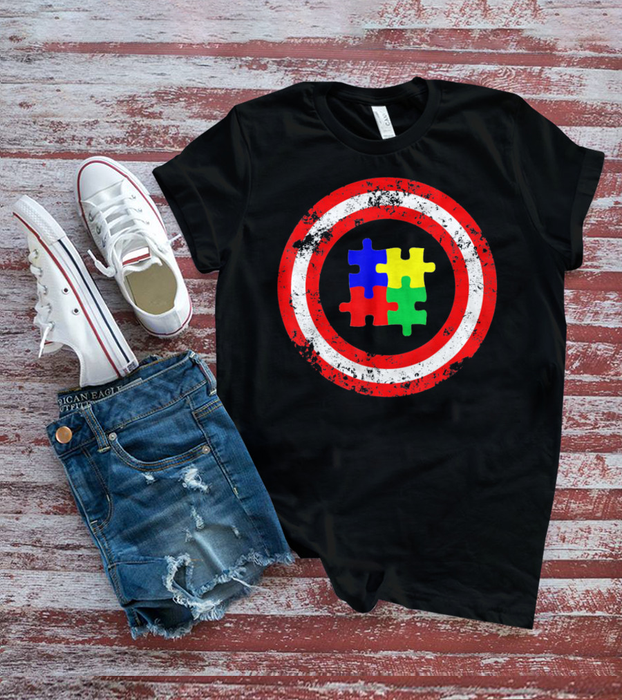 Captain Autism Awareness Shield Puzzle T-Shirt