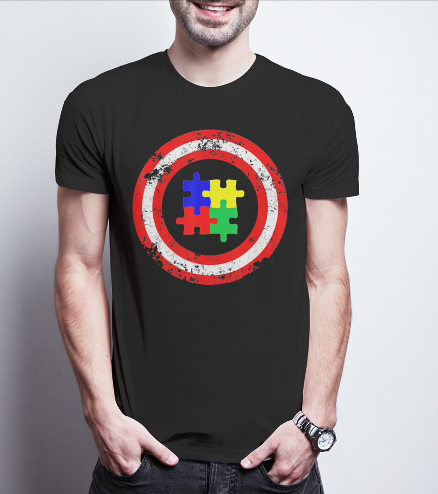Captain Autism Awareness Shield Puzzle T-Shirt