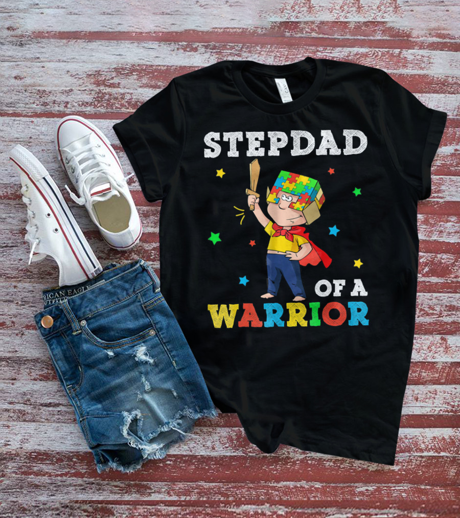 Stepdad Of A Warrior Autism Awareness Puzzle Hero T-Shirt