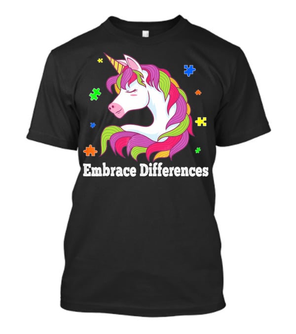 Embrace Differences Autism Awareness Unicorn Puzzle Pieces T-Shirt