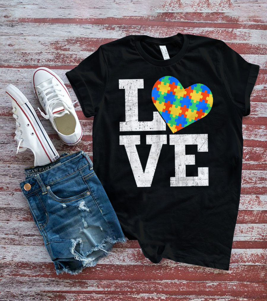 Love Someone With Autism Autism Awareness Puzzle Heart T-Shirt