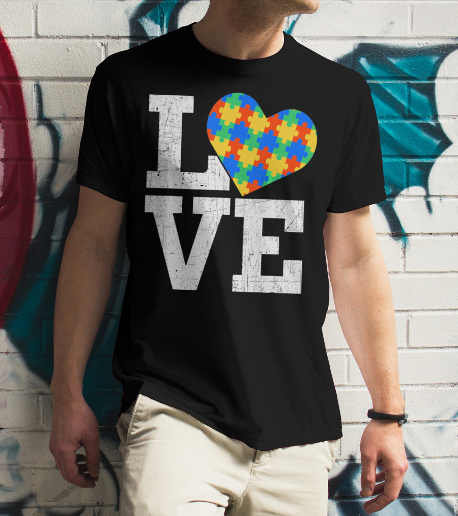 Love Someone With Autism Autism Awareness Puzzle Heart T-Shirt