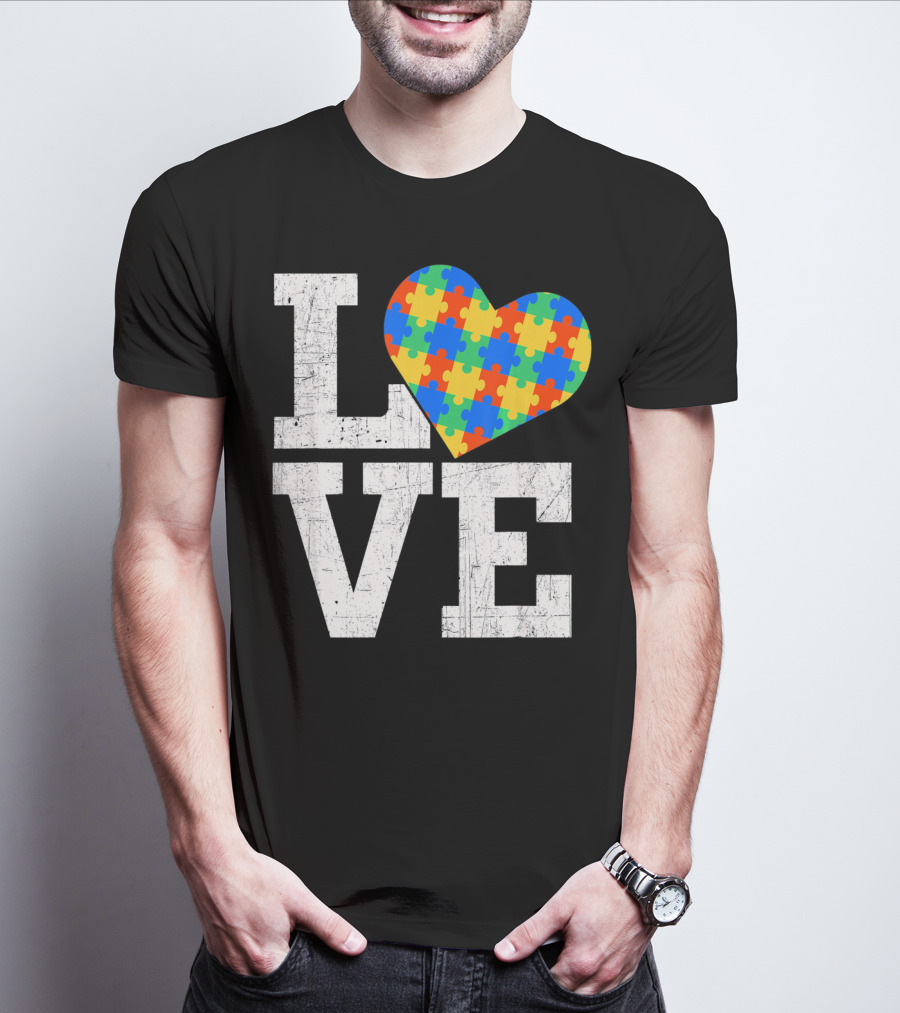 Love Someone With Autism Autism Awareness Puzzle Heart T-Shirt
