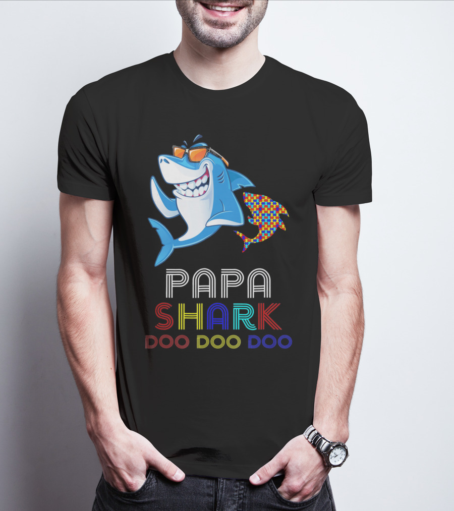 Papa Shark Doo Doo Doo Autism Awareness T-Shirt