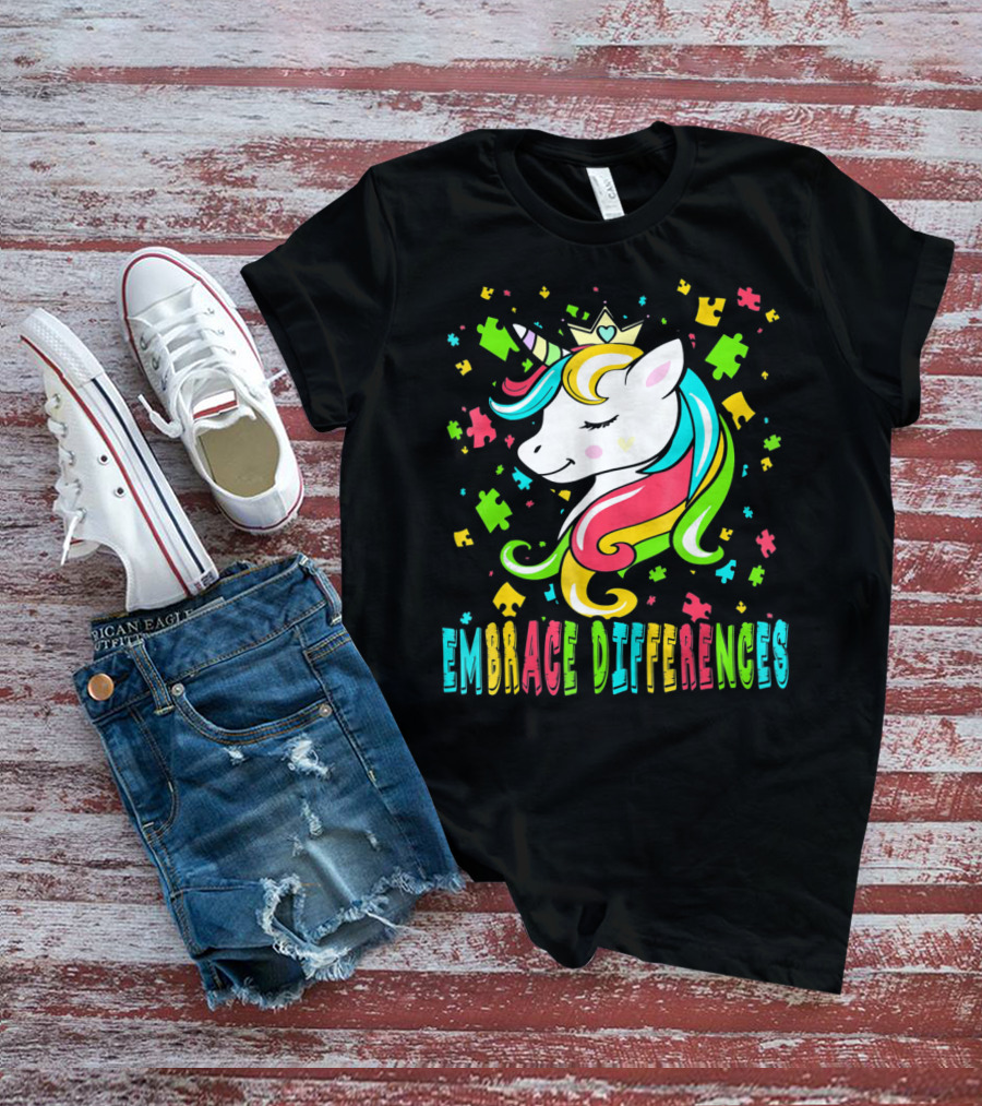Embrace Differences Autism Awareness Unicorn T-Shirt
