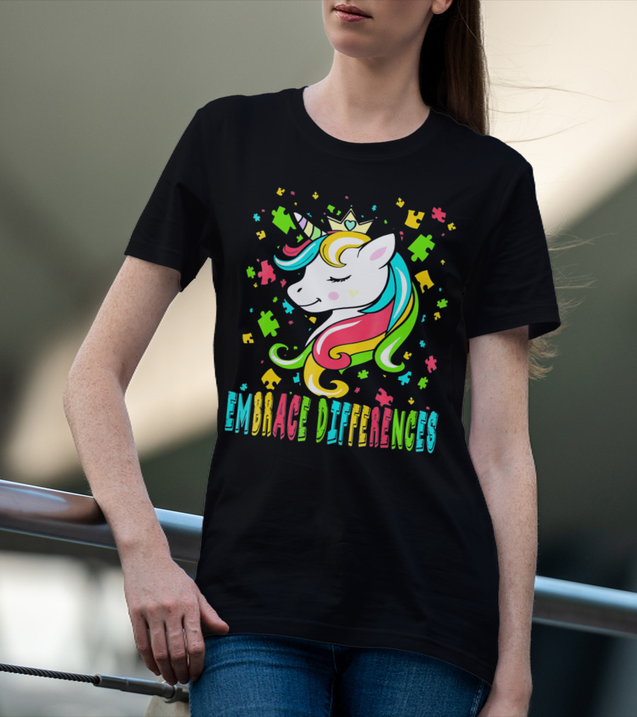 Embrace Differences Autism Awareness Unicorn T-Shirt