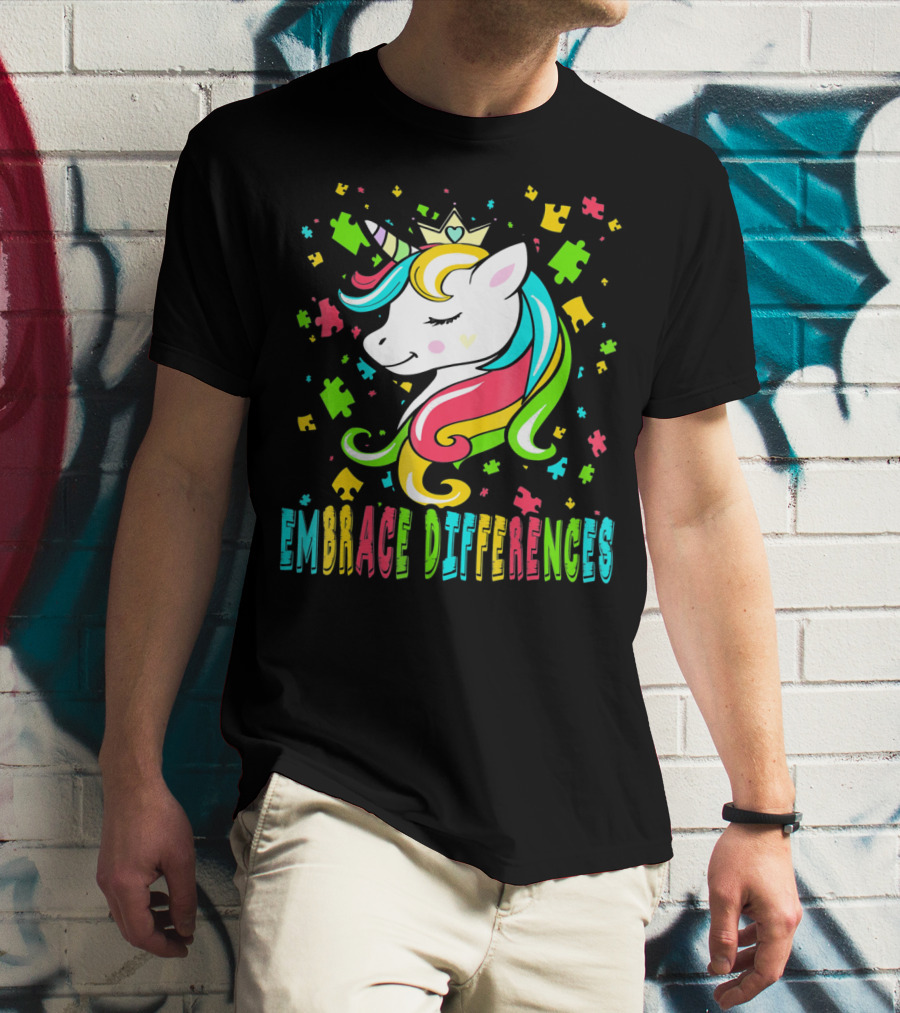 Embrace Differences Autism Awareness Unicorn T-Shirt