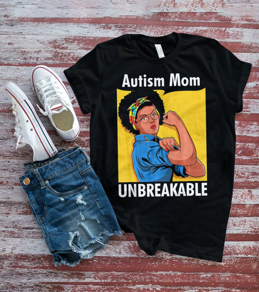 Autism Mom Unbreakable Afro Inspiring Woman Empowerment T-Shirt
