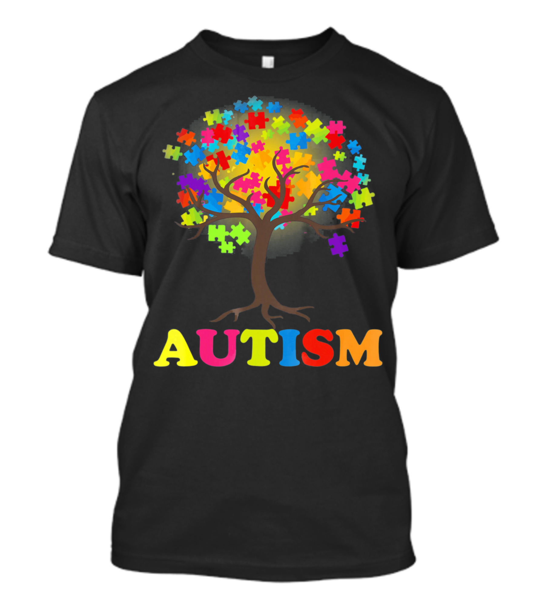 Autism Puzzle Pieces Tree Multicolored Branches T-Shirt