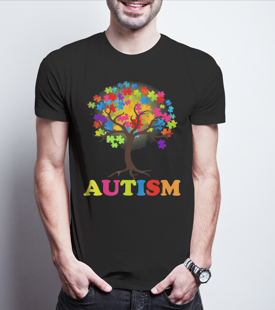 Autism Puzzle Pieces Tree Multicolored Branches T-Shirt