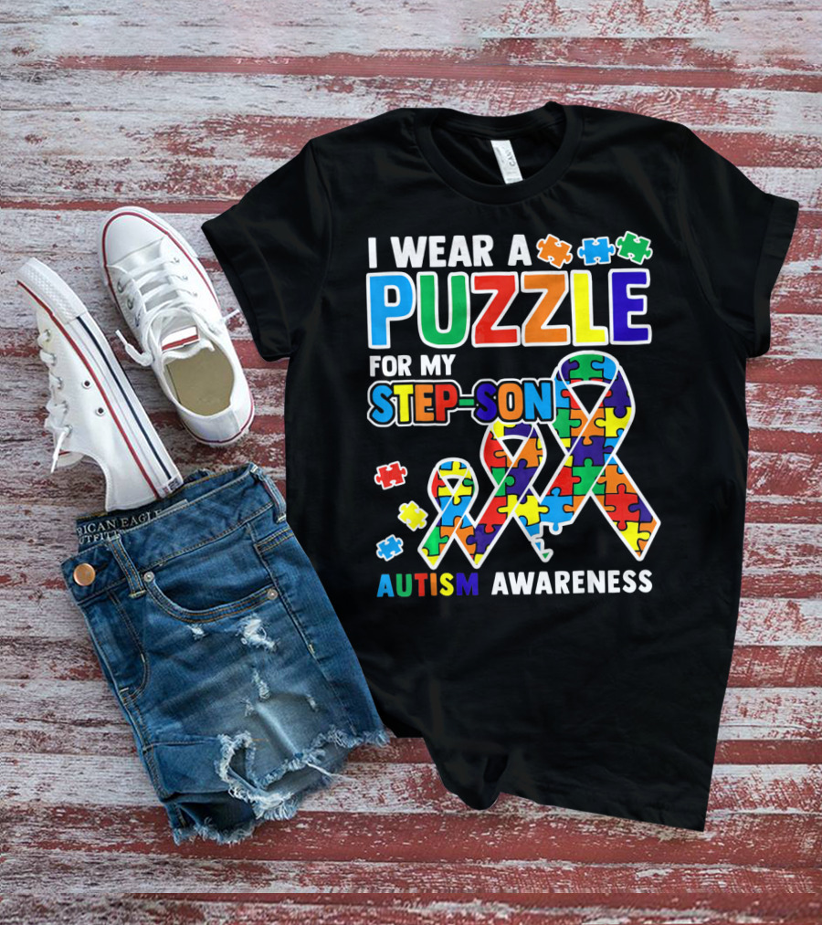 I Wear A Puzzle For My Step-Son Autism Awareness T-Shirt
