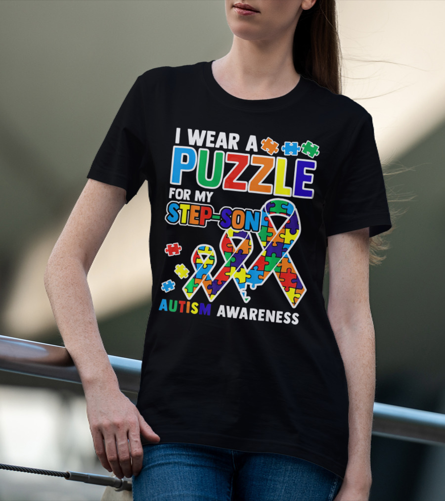 I Wear A Puzzle For My Step-Son Autism Awareness T-Shirt
