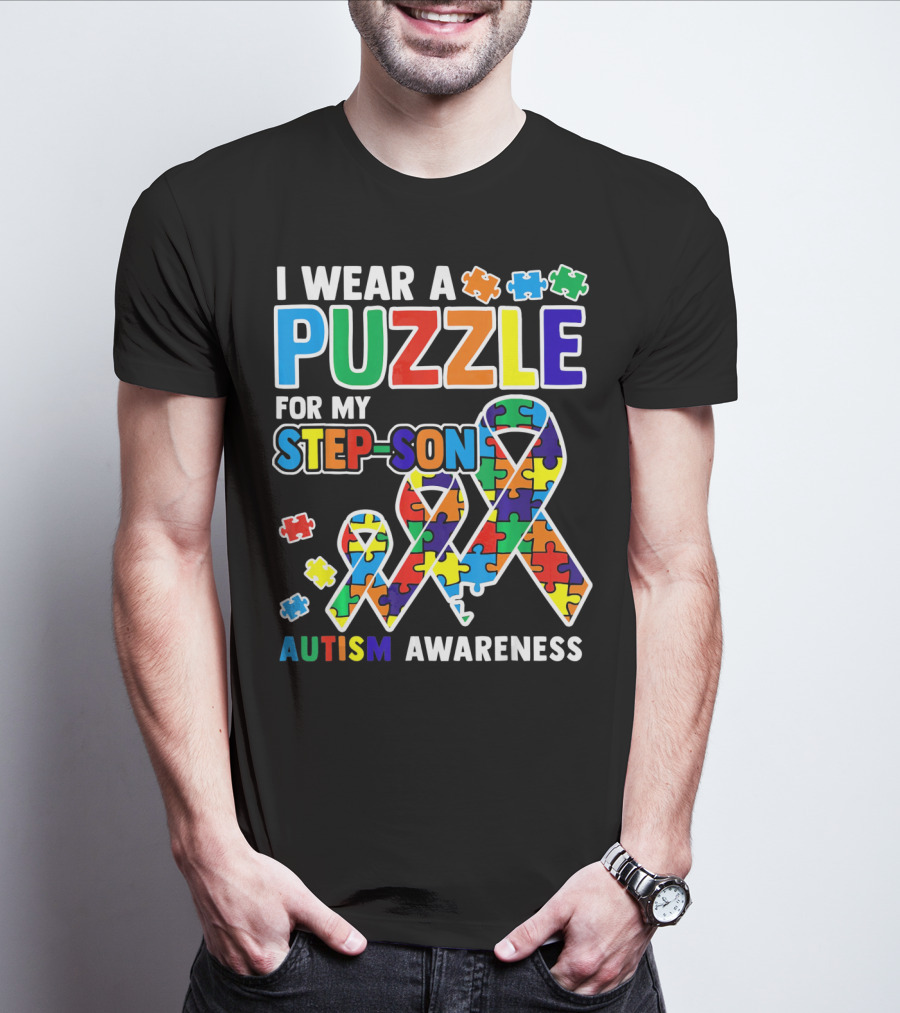 I Wear A Puzzle For My Step-Son Autism Awareness T-Shirt