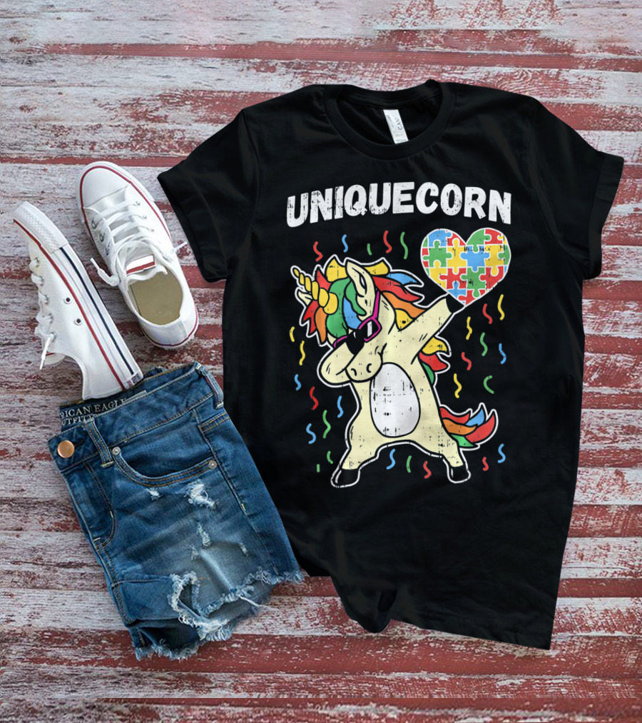 Uniquecorn Dabbing Unicorn Puzzle Heart Autism Awareness T-Shirt