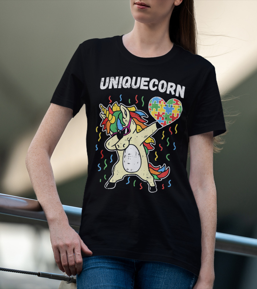 Uniquecorn Dabbing Unicorn Puzzle Heart Autism Awareness T-Shirt