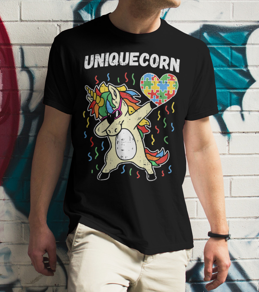 Uniquecorn Dabbing Unicorn Puzzle Heart Autism Awareness T-Shirt