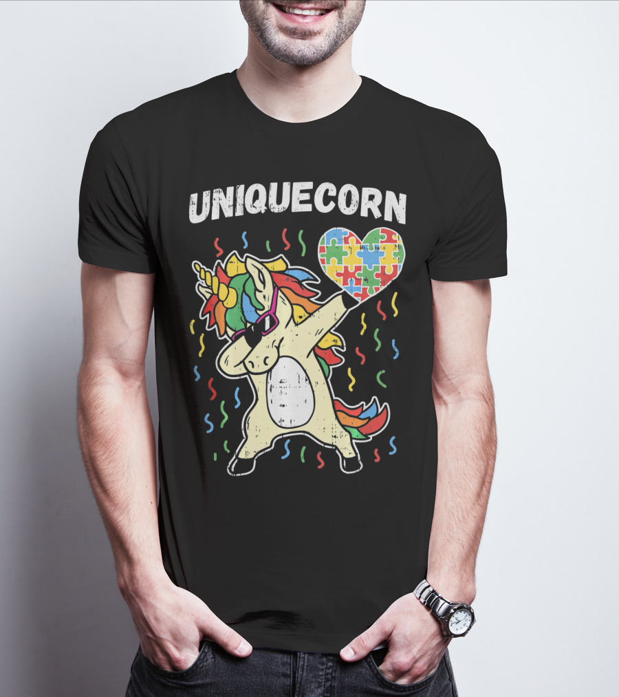 Uniquecorn Dabbing Unicorn Puzzle Heart Autism Awareness T-Shirt