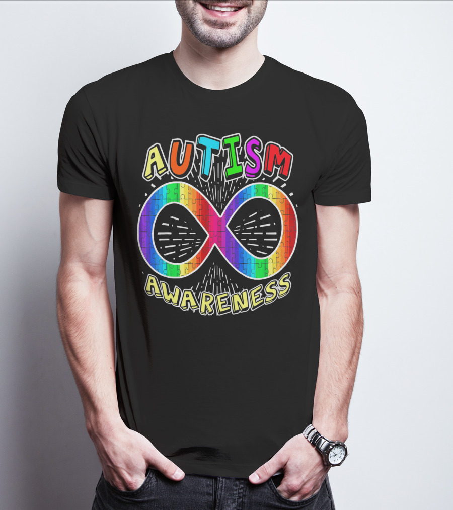 Autism Awareness Infinity Symbol With Rainbow Puzzle T-Shirt