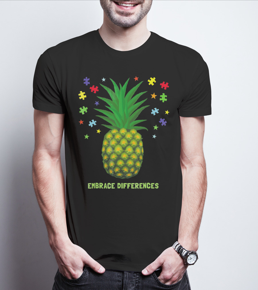 Embrace Differences Autism Awareness Beach Pineapple Puzzle Pieces T-Shirt
